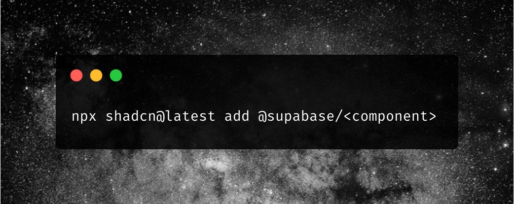 saltcod's tweet image. The Supabase ui library is now part of the shadcn ui registry. That means no more unsightly long urls.
Now you can install from:
@supabase/&lt;component-name&gt;