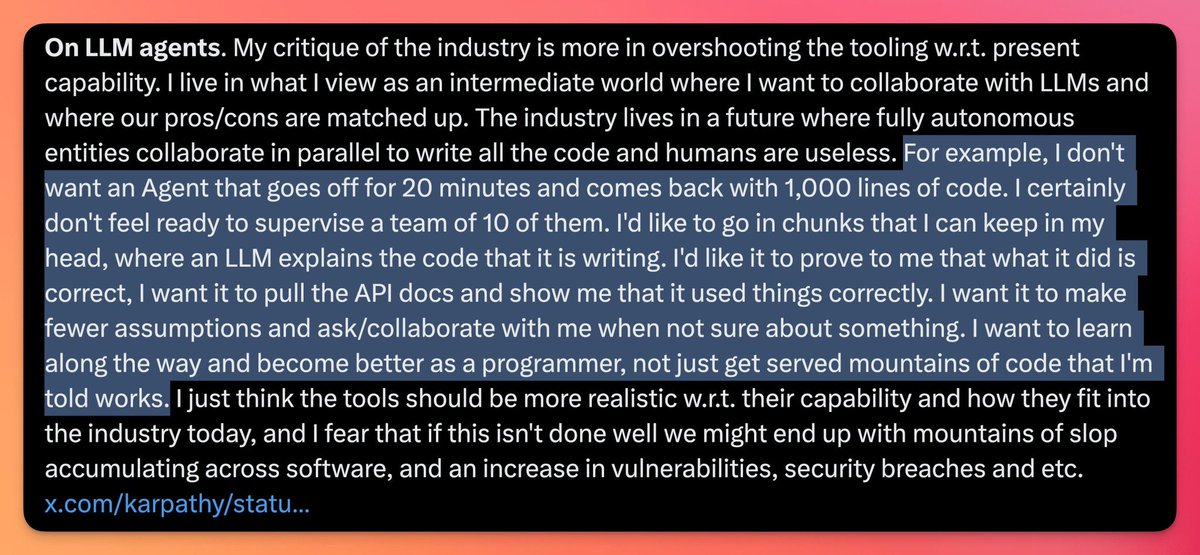 _startuphacker's tweet image. Beautifully put by @karpathy 
We are doing the same thing but for documents.