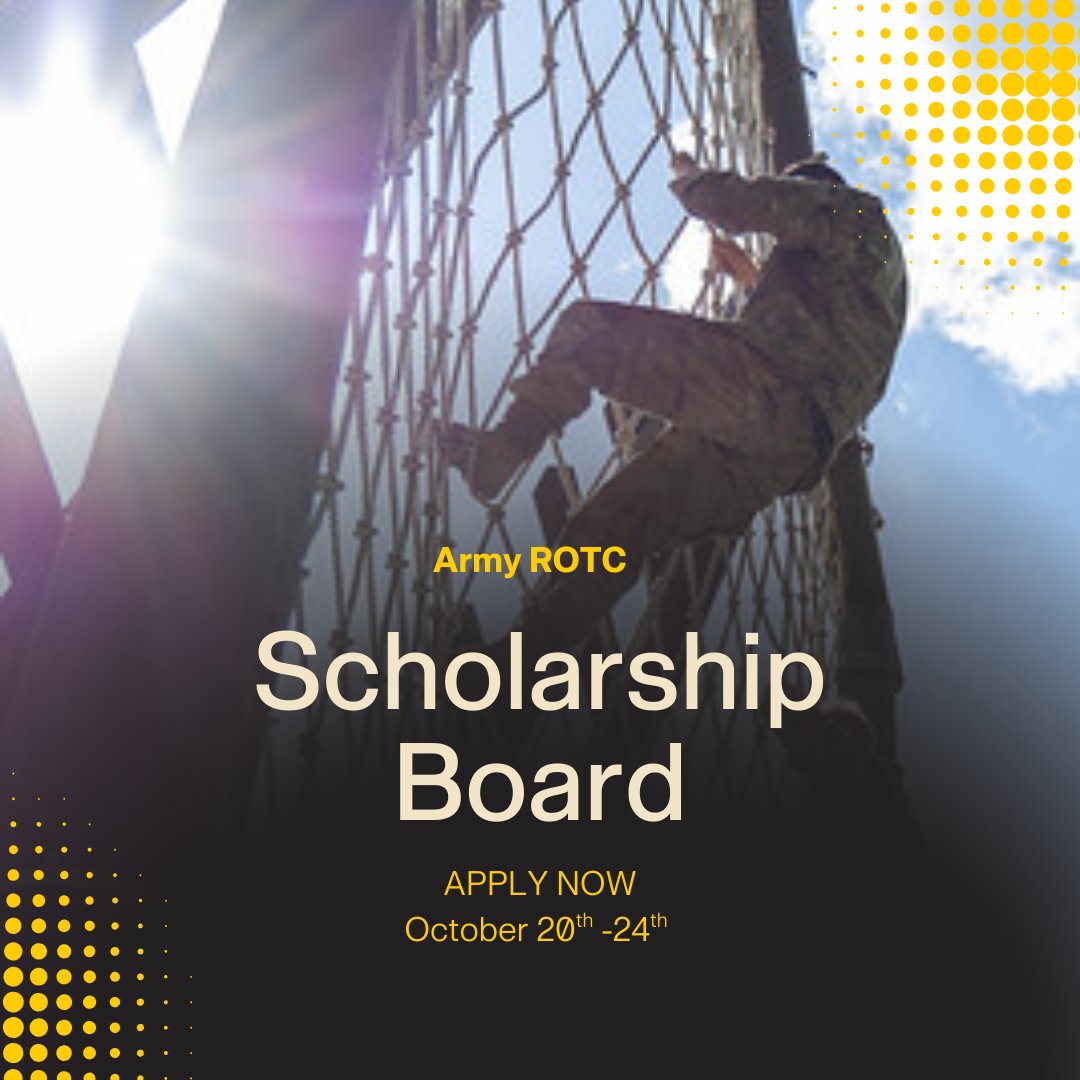 1Arotc's tweet image. Climb to new heights!
The October boards are OPEN! Make sure you apply so you can have a chance to earn an #ArmyROTC scholarship! Your journey begins now.
#scholarships #college