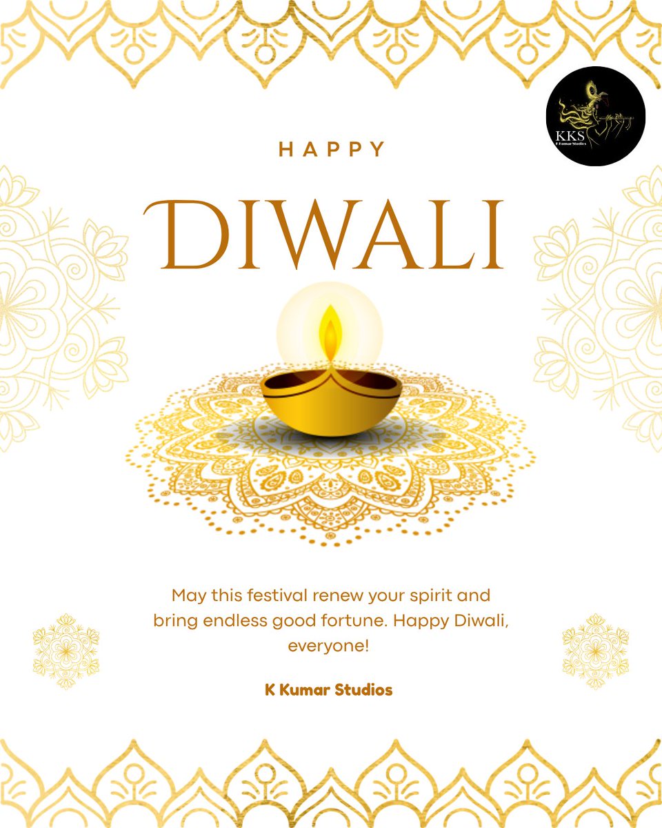 kumar_studios's tweet photo. "Wishing you a Diwali filled with light, joy, and endless good fortune! 🌟✨ May this festival renew your spirit and bring prosperity to all. Happy Diwali from K Kumar Studios! 🎉 #DiwaliVibes #FestivalOfLights #HappyDiwali" https://t.co/ZURycyIpk4
