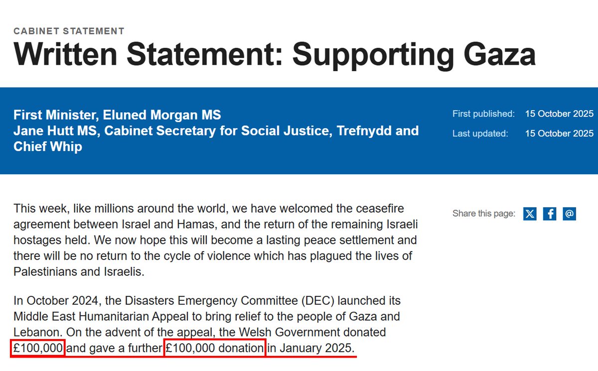 🚨WASTE: WELSH GOVERNMENT SENDS £200,000 TO GAZA. 🇵🇸💰

The Welsh Government should NOT be sending FOREIGN AID anywhere. ❌

It's not even a devolved area and we are stuck with the longest NHS waits in the UK.

Charity starts at home. ✅