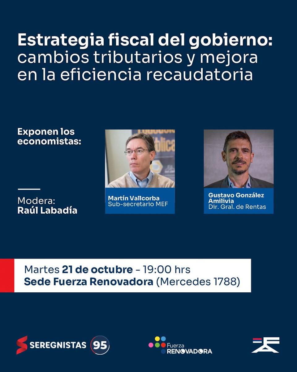 FRenovadorauy's tweet photo. Nos encontramos mañana, para escuchar a Martín Vallcorba y Gustavo González Amilivia, sobre los cambios tributarios de nuestro presupuesto. 

🗓️Martes 21 de octubre - 19:00 hrs
📍Sede Fuerza Renovadora (Mercedes 1788) https://t.co/e9w9QGxoG6