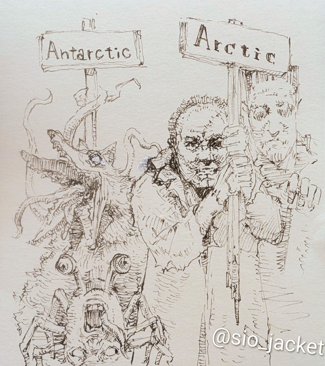 Day19:Arctic.北極の、極寒の

確か
北極はフランケンシュタインの
ラストの舞台で

物体Xは南極だった気がする

#inktober2025
#kuretake_inktober2025