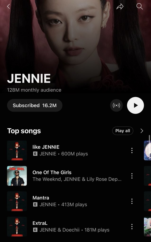 Like Jennie 600m on YouTube music 🎶 ♥️