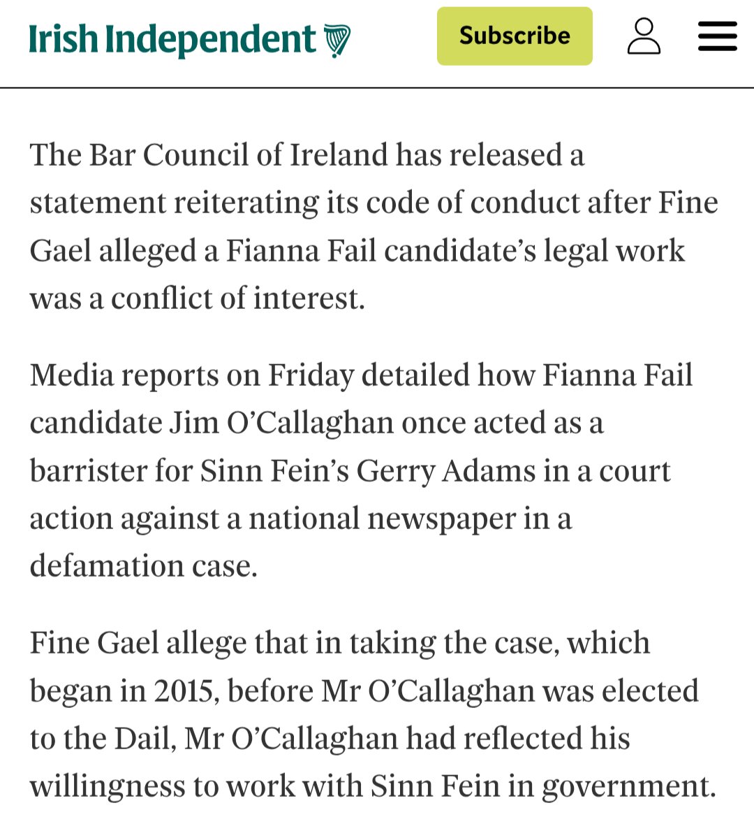 Hi <a href="/PatLeahyIT/">Pat Leahy</a> I listened to you on @TodaywithClaire earlier. Based on your input should <a href="/OCallaghanJim/">Jim O'Callaghan TD</a> have also declined to represent <a href="/GerryAdamsSF/">Gerry Adams</a> of <a href="/sinnfeinireland/">Sinn Féin</a> ?