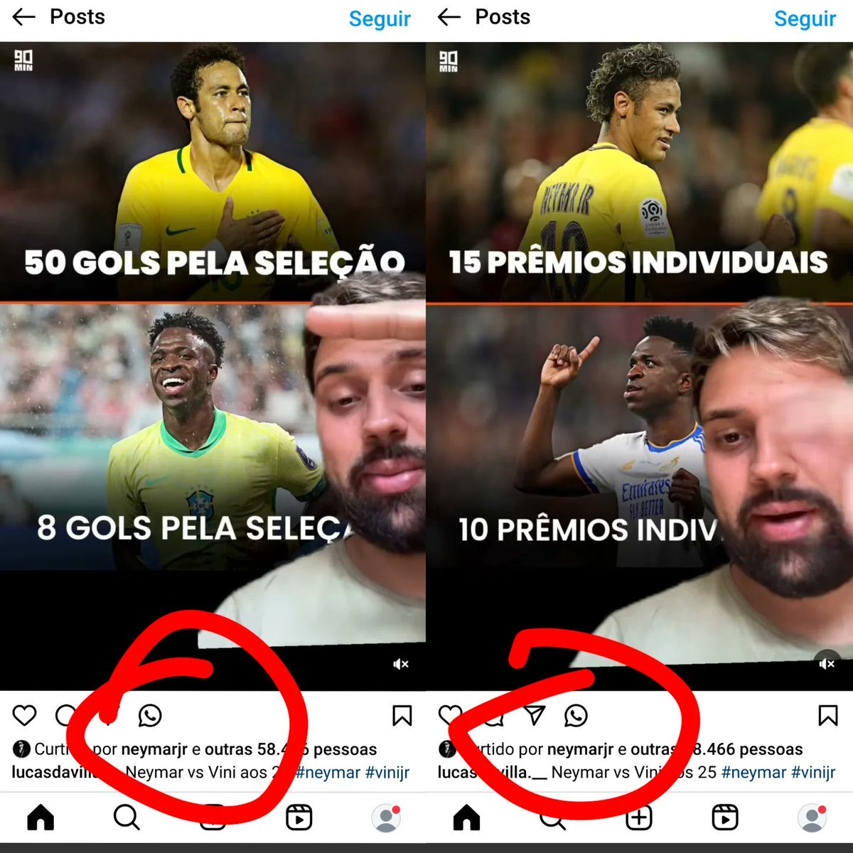 CR7Brasil's tweet image. E o Neymar que curtiu um post no Instagram que compara ele e o Vini aos 25 anos 

O post diminui o Vini e enaltece o Neymar. Lembrando que Vinícius sempre deixou claro que o Neymar era referência pra ele.
