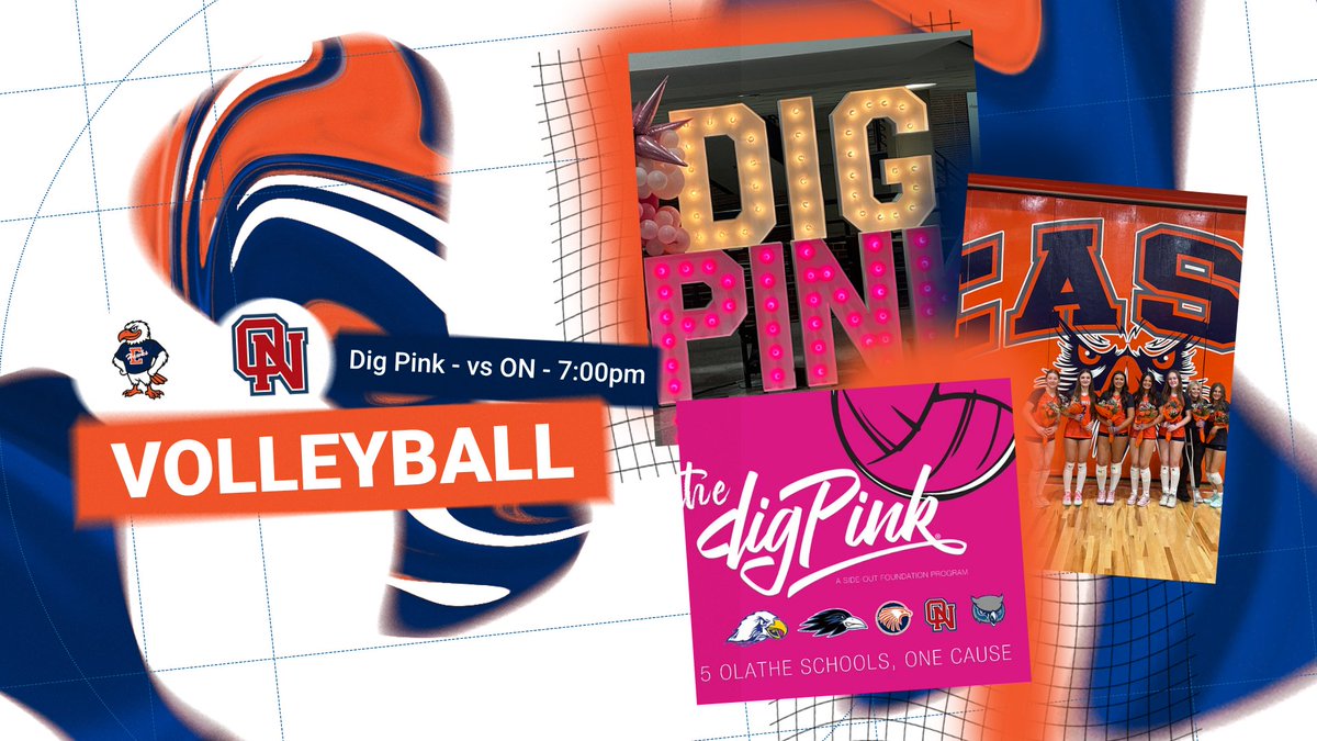 OEastAthletics's tweet photo. It's a special night for Olathe Volleyball as it is the annual Dig Pink event.   This year's host is Olathe North.   Olathe East plays ON at 7:00pm.   5 Schools, One Cause!  @OlatheEastHawks @OEHawks VB https://t.co/wCBBTCmSY2