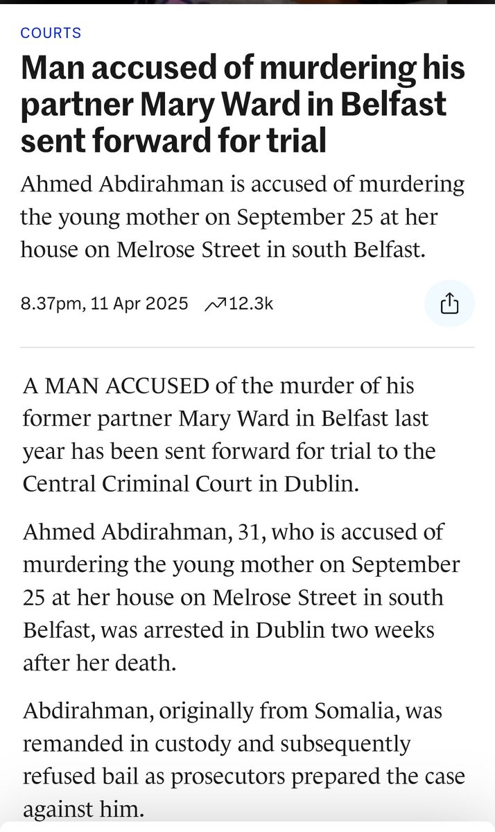 PeterPaulGuy's tweet photo. 🇮🇪🚨

3 Somali asylum seekers are linked to the murders of 3 people in Ireland in the last 14 months 🇸🇴  ⚠️

There are currently 2444 Somalis claiming asylum in  Ireland right now. 

1. Somali 'youth' whose age is under question & believed to have lived in Scotland 1st, stabbed a Ukrainian refugee over 100 times last week. 

 2. Former asylum seeker Hassan Ali Gori, was charged this week with the murder of 89-year-old of Irish woman Josephine Ray, in Tipperary on August 4th 2024

3. Ahmed Abdirahman who was living in Dublin at Kinlay house, 4 Lord Edward Street, Dublin, is accused of murdering Mary Ward on September 25th, 2024 in Belfast. He is currently awaiting trial in the Central Mental Hospital.

How many Somalis have been granted live to remain and Irish citizenships by Fine Gael and Fianna Fáil.

How many more violent men from incompatible cultured ade currently in Irish asylum seeker centres and society at large. 

The Irish government under FFG are to blame for these murders. Somalis should not be in Ireland.