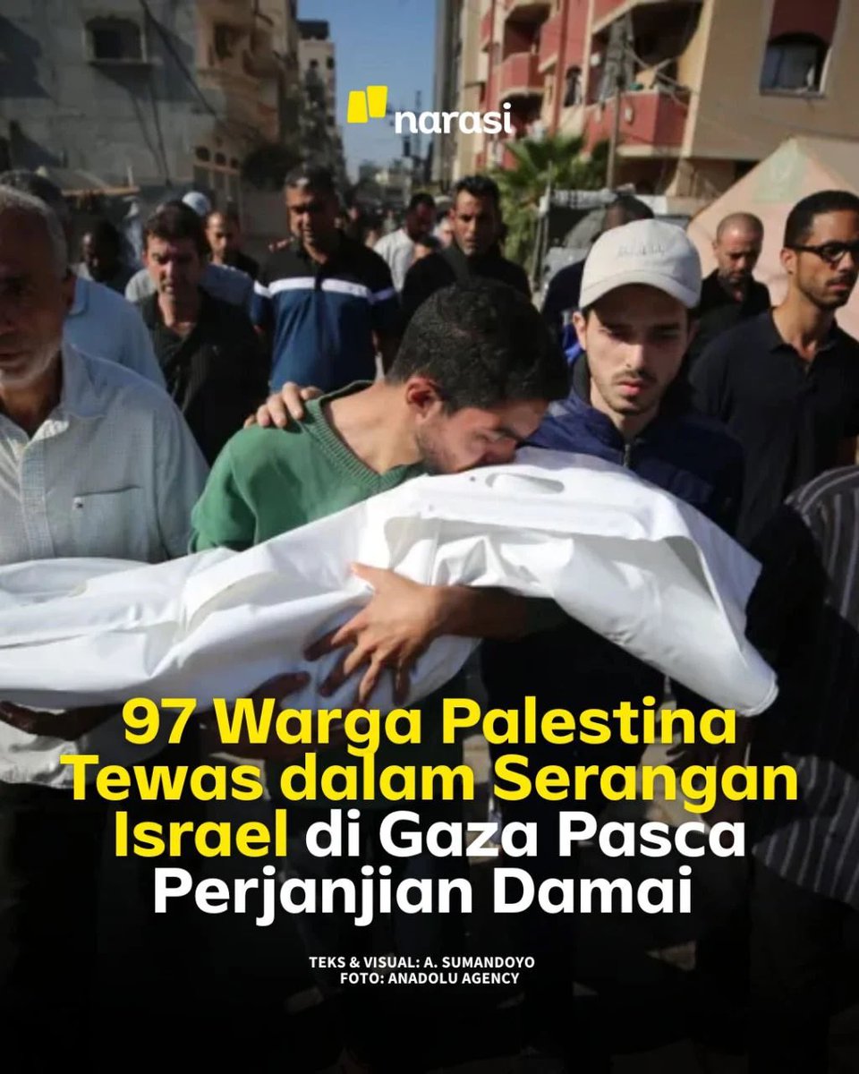 Israel tak menepati janjinya soal gencatan senjata di Gaza. Pada Minggu pagi kemarin (19/10) negara zionis itu melancarkan serangan udara dan artileri. 

Seperti dilaporkan Al Jazeera, akibat serangan itu sedikitnya 97 warga Palestina dan 230 orang mengalami luka-luka. Israel