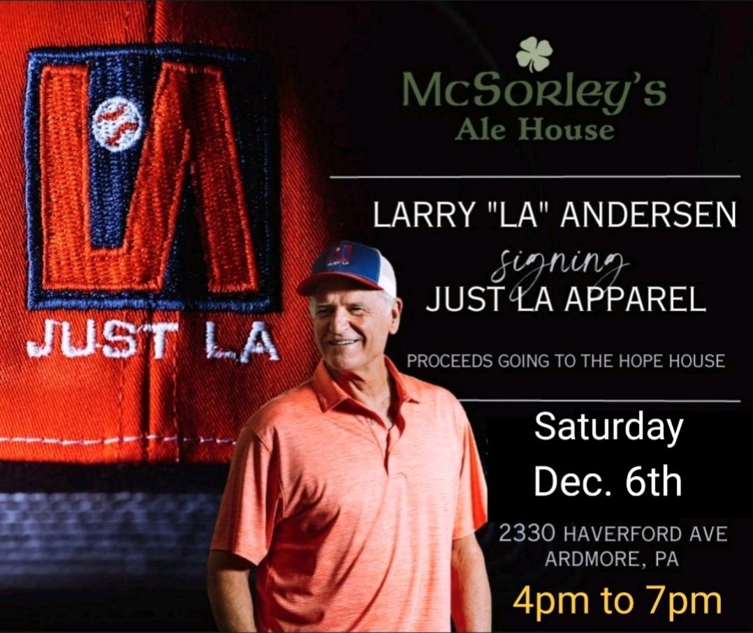 CazFerrante's tweet image. Come meet Larry Andersen and support our charity for Transformation to Recovery on Dec 6th at McSorleys in Ardmore PA.

Just LA apparel will be available for purchase

Thank you