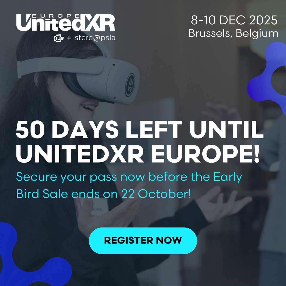 ARealityEvent's tweet image. You only have limited time to grab your Early Bird ticket for UnitedXR Europe before prices increase on 22 October. With 50 days to go, it’s time to start planning your trip. Check out the agenda and secure your spot today. 🎟️
 hubs.li/Q03PhH_j0
 #XR #SpatialComputing