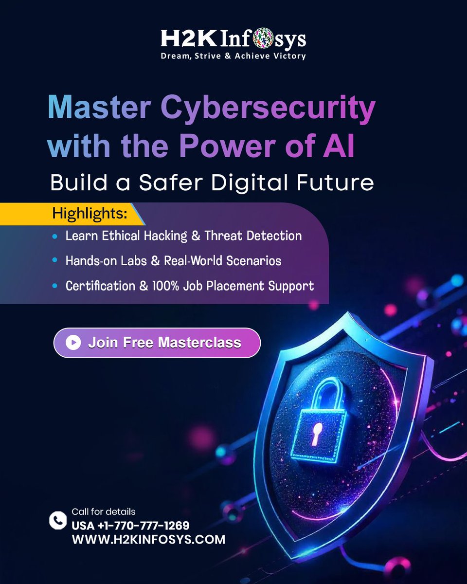 h2kinfosys's tweet image. 🛡️ Master Cybersecurity with the Power of AI!
Learn Ethical Hacking, Threat Detection & hands-on defense with H2K Infosys.
👉 h2kinfosys.com/courses/cyber-…
📞 +1 770-777-1269 | training@h2kinfosys.com
#CyberSecurityTraining #EthicalHacking #AIinCyberSecurity #CyberDefense