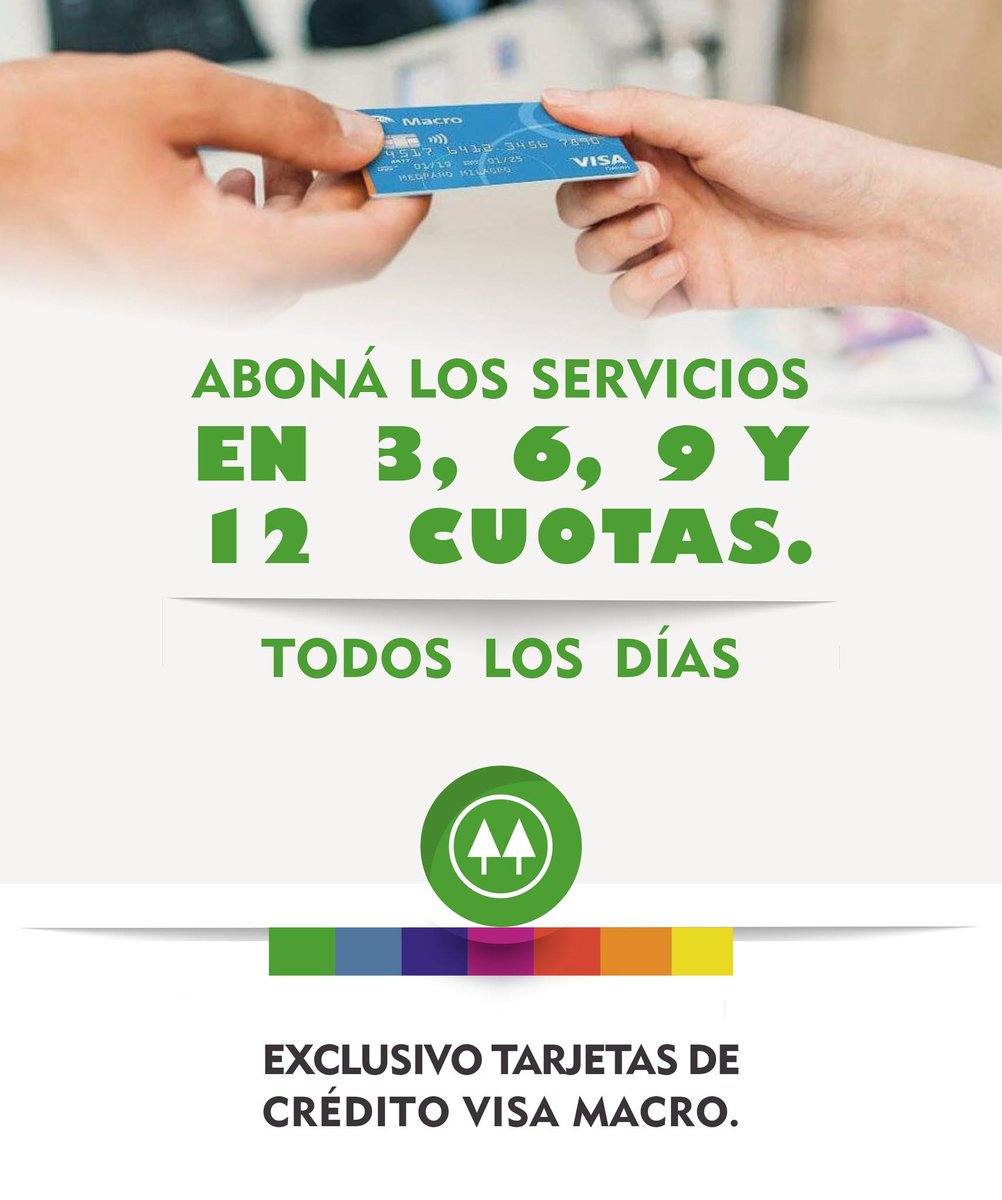 islaverdecoop's tweet image. Todos los días de OCTUBRE podes pagar en cuotas las facturas de servicios!!!
✔Una oportunidad para abonar servicios de la Cooperativa hasta en 3, 6, 9 Y 12 cuotas con Tarjetas de Crédito Visa Macro.
