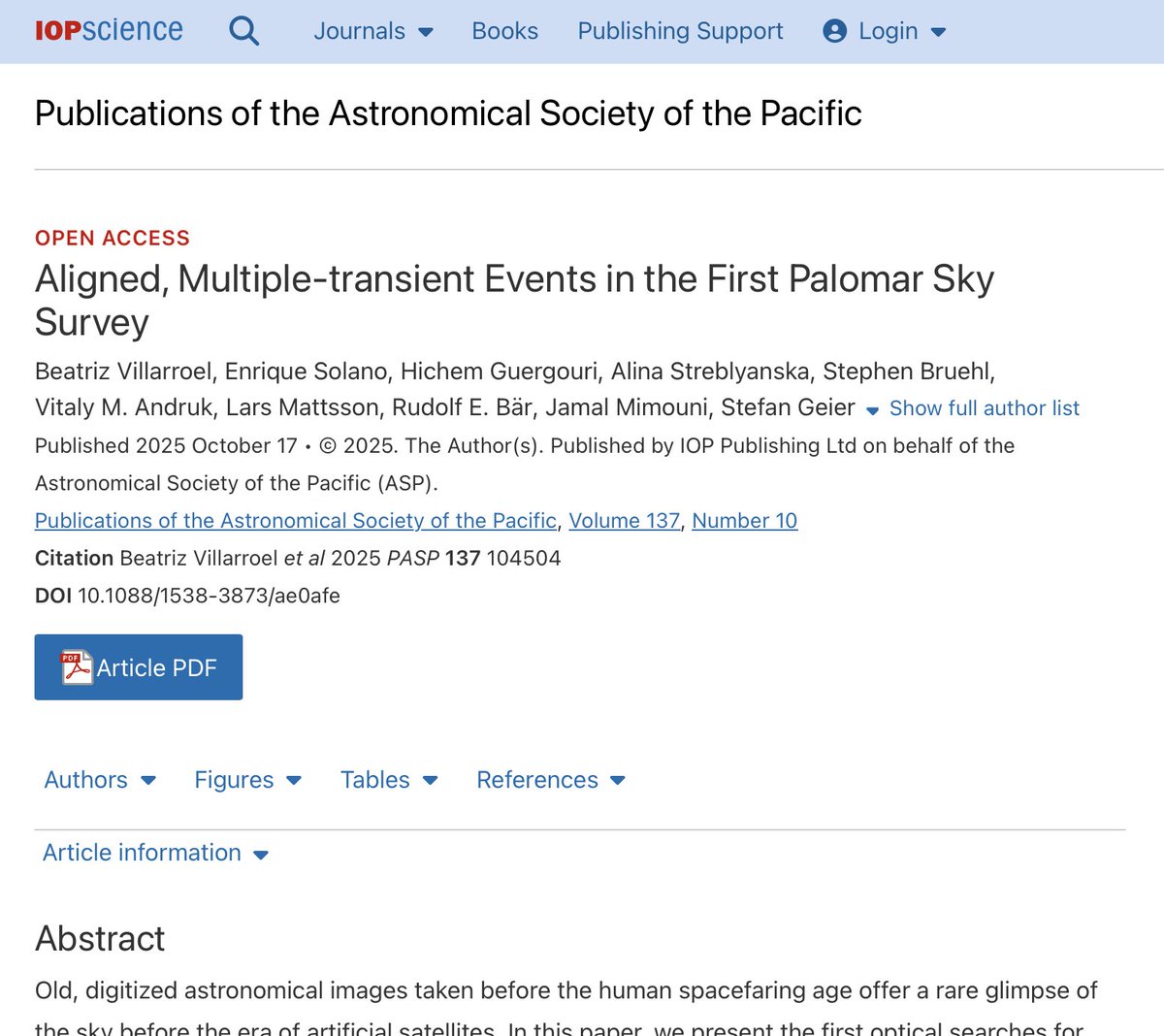 DrBeaVillarroel's tweet image. Wonderful news. 🌟💫✨
Our two new VASCO papers are now peer-reviewed, accepted and published — and they reveal some extraordinary things:
- We find statistically significant correlations between short-lived transients on pre-Sputnik sky plates, UFO sightings, and above-ground…