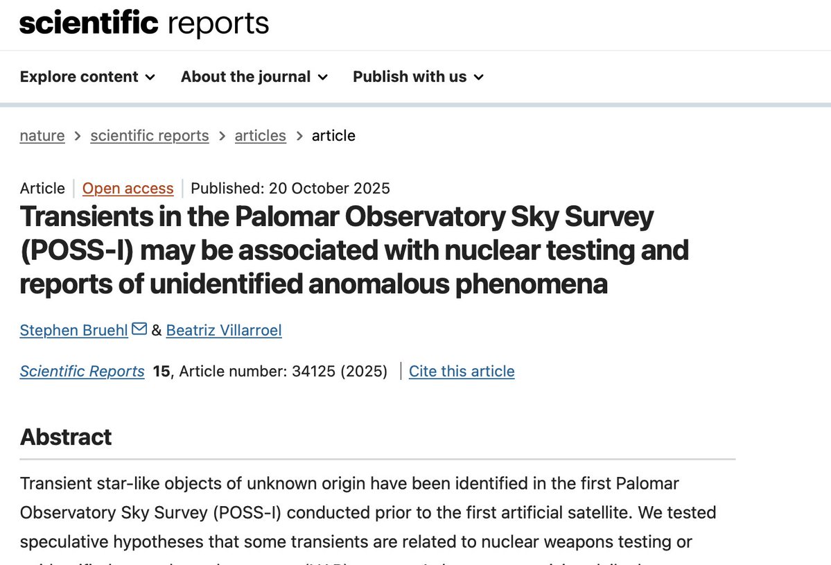 DrBeaVillarroel's tweet image. Wonderful news. 🌟💫✨
Our two new VASCO papers are now peer-reviewed, accepted and published — and they reveal some extraordinary things:
- We find statistically significant correlations between short-lived transients on pre-Sputnik sky plates, UFO sightings, and above-ground…