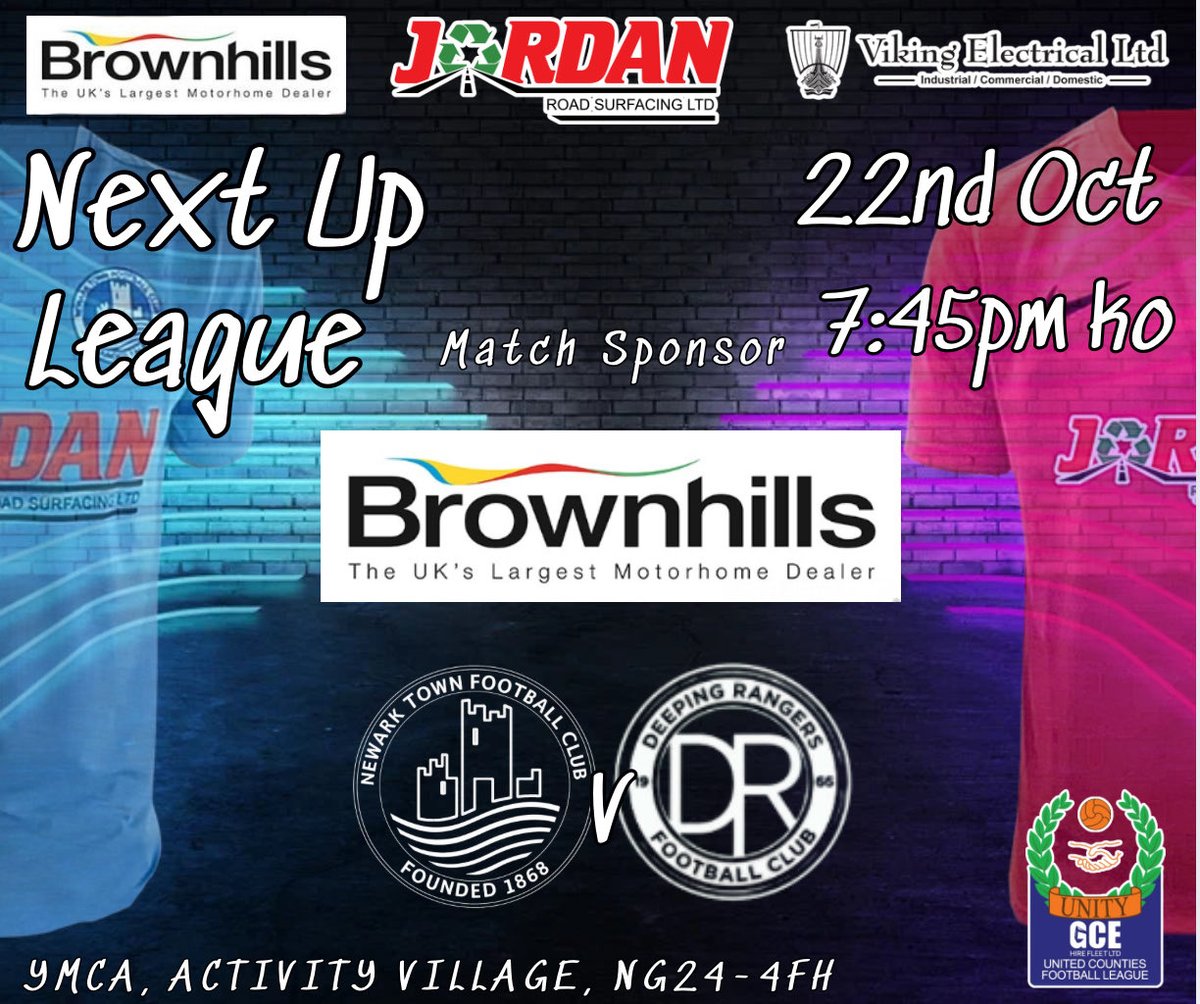 Next up….

Under the lights
 
Wednesday evening we welcome Deeping Rangers to the <a href="/YMCANewark/">YMCA Newark and Sherwood</a> in the <a href="/utdcos/">UCL</a> 

<a href="/ntfcsupporters/">Newark Town Supporters Club</a> the boys need you 🫵🏼