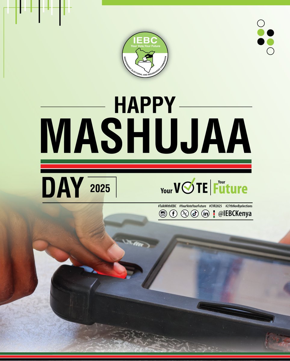djbreezyke's tweet photo. RT @IEBCKenya: Happy #MashujaaDay
#CVR2025 #27thNovByelections #TalkwithIEBC #StopFakeNews #YourVoteYourFuture https://t.co/uvRQ16iRfi