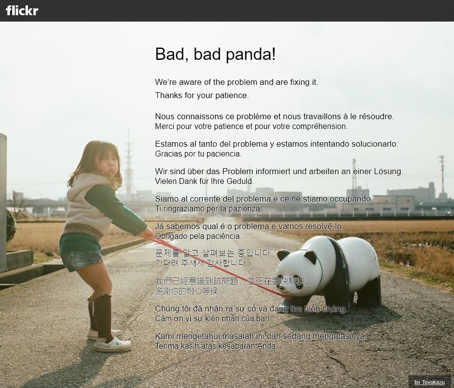 t3mujin's tweet image. How not to love Flickr’s error page?! Has been this one for some time, but it still almost makes me see wanna see it more often!
…Almost.