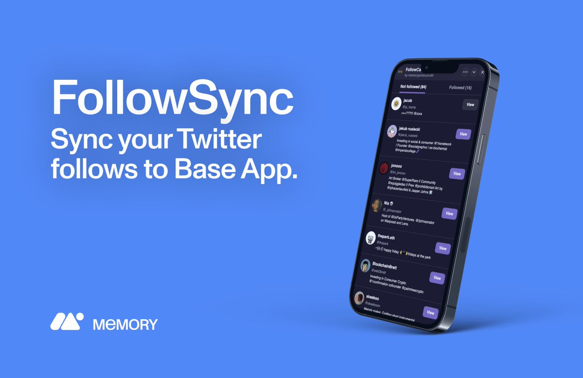 FollowSyncのインターフェース（TwitterのフォローがBase App上で同期されている様子）