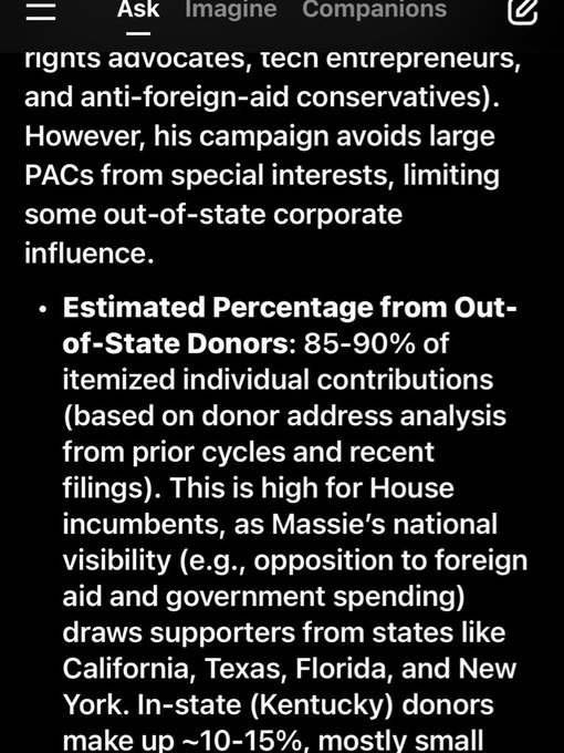 Notice that Massie never focuses much on Kentucky. He has been silent on the billions in manufacturing and jobs coming into Kentucky because of President Trump's tariff policy. Thomas Massie has been silent on the billions in tariff revenue and the fact that President Trump has