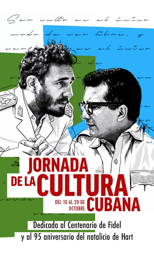 ⭐ Este 20 de octubre evocamos a Bayamo, a su pueblo, y a Perucho Figueredo, cuando entonaron, por vez primera, en 1868, el Himno Nacional. En el Día de la Cultura Cubana también recordamos a Fidel y Hart, defensores a ultranza de nuestra identidad.

#CubaEsCultura🇨🇺