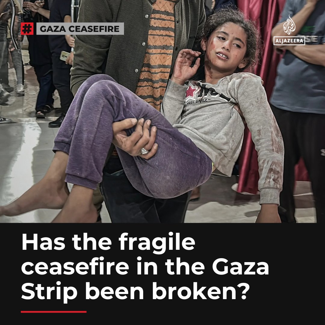 AJEnglish's tweet photo. Israel has killed nearly 100 Palestinians in Gaza since the ceasefire brokered by the US came into effect.

Over a tense period of accusation and counter-accusation, Israel’s army has shot at unarmed Palestinians and bombed Gaza more than once.
 
🔗: https://t.co/sSBEbPsyAx https://t.co/aJ2v3B6pAr