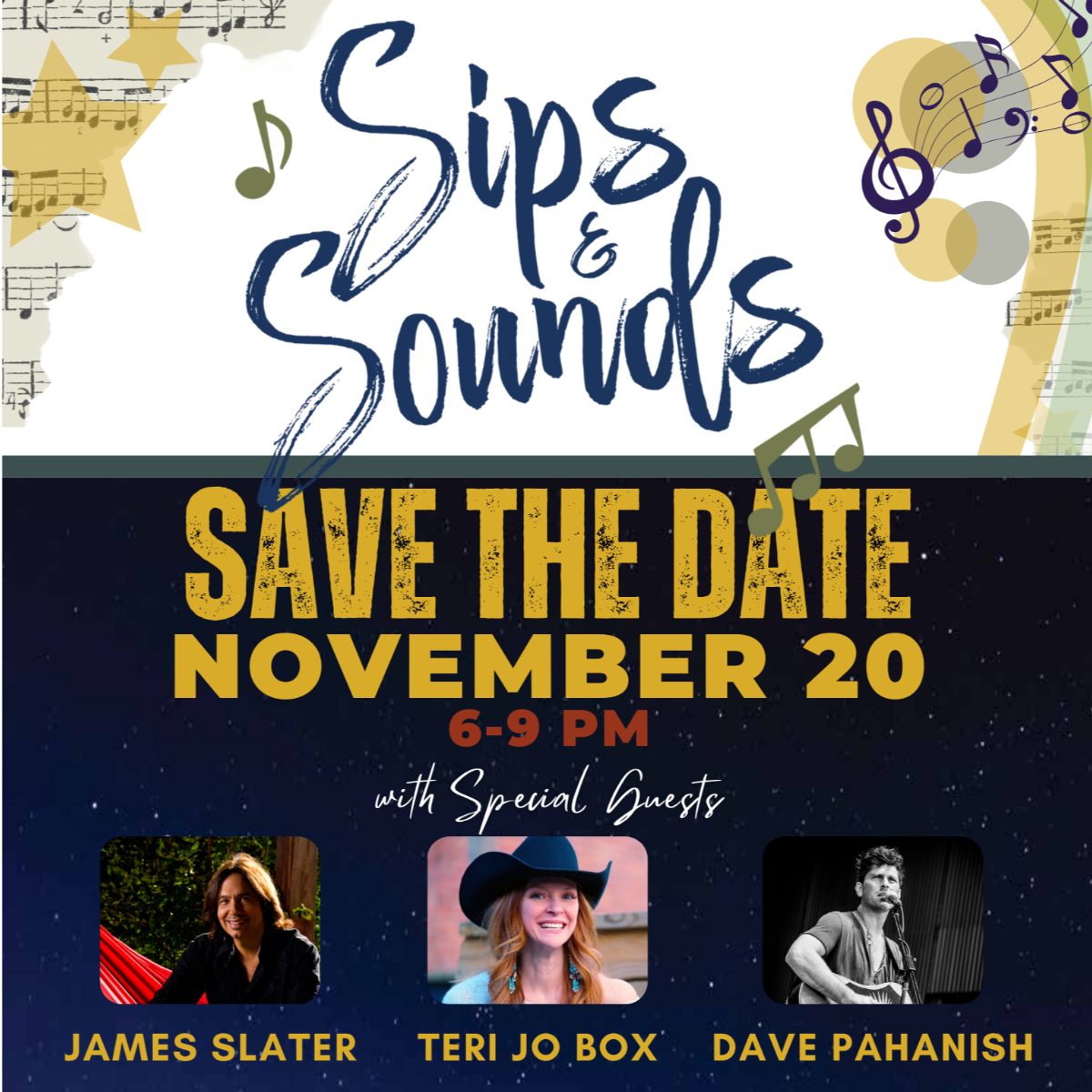 GayeLWilson's tweet photo. Sips &amp; Sounds November 20 🎵 https://t.co/MS5tnFaUVB Fun Night Out Before the Holidays – Support Wilson Rides!
#terrijobox #davepahanish #jamesslater #wilsonridesinc https://t.co/sTR4N4jdIA