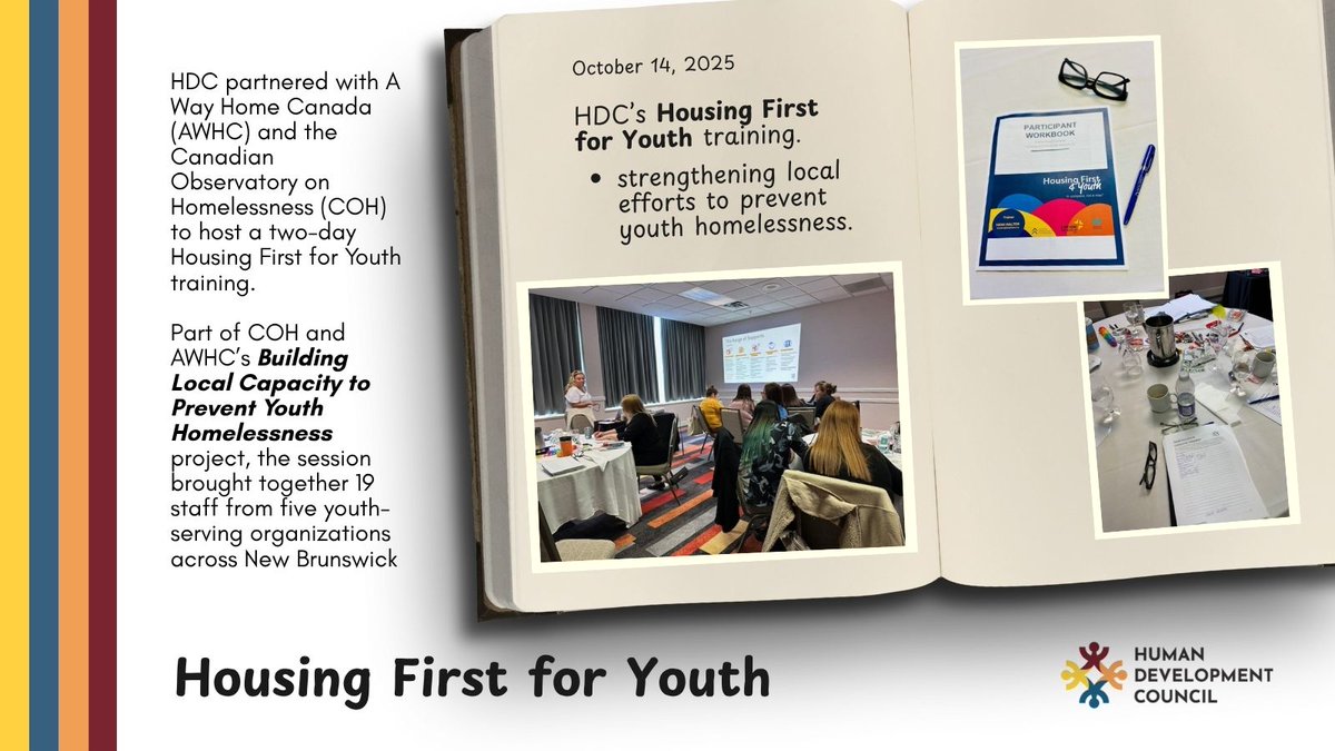 SaintJohnHDC's tweet image. Together with our outstanding partners, HDC is drivIng meaningful change. The 2-day Housing First for Youth training gave an opportunity to advance efforts to end youth homelessness in New Brunswick. 
#HousingFirstForYouth
#HousingForAll
#HumanDevelopmentCouncil
#AWHC
#COH
