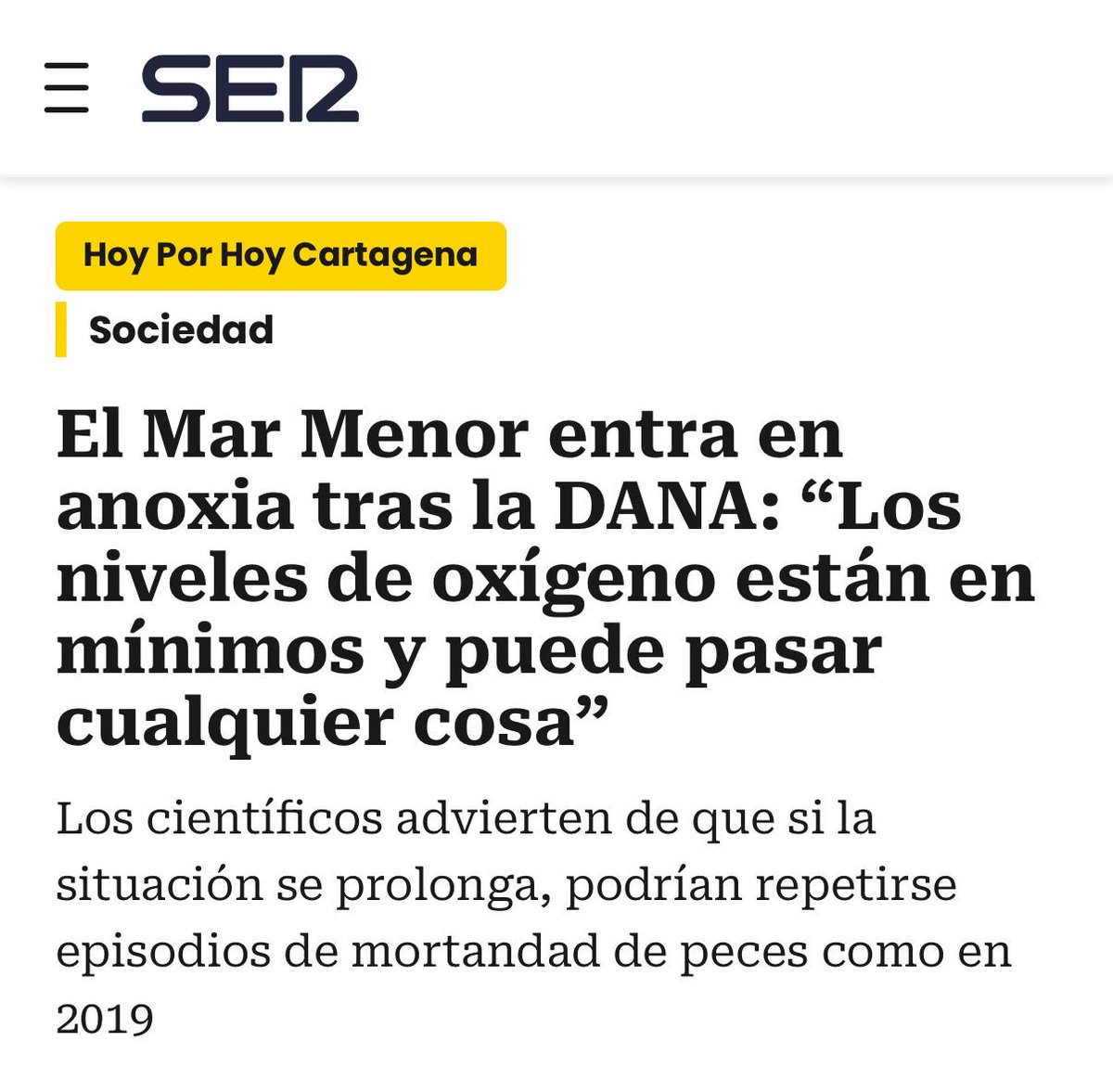 5 años después de la Ley del Mar Menor, López Miras sigue sin aprobar el Plan de Ordenación, fundamental para su recuperación.

Mientras no cumpla con su responsabilidad y apruebe este plan, el problema no se resolverá.

La anoxia es la consecuencia de su falta de gestión.