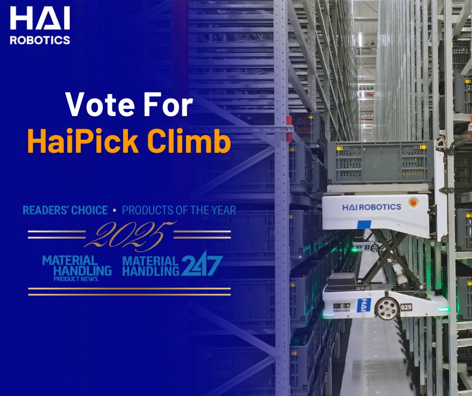 🧗‍♂️ Climb to the top with us! We’re excited to share that #HaiPickClimb is a finalist for the 2025 Readers’ Choice Product of the Year Award in the Automated Storage category!🏆

Why are people voting for HaiPick Climb?
 ✅ 43% faster tote delivery than traditional ASRS
 ✅ Up to