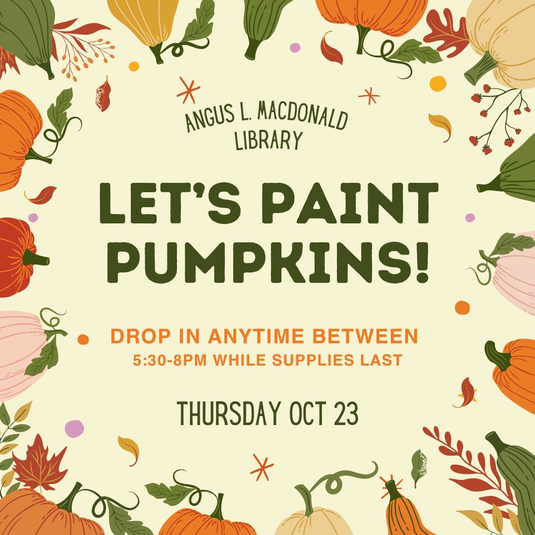Want a study break? Drop in to paint pumpkins with us anytime Thursday October 23rd from 5:30-8pm. No tricks, just treats and relaxation. See you all there!