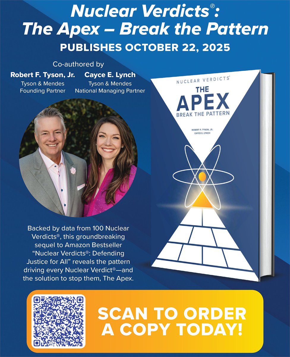 tysonmendes's tweet image. In just two days, “Nuclear Verdicts®: The Apex – Break the Pattern” officially launches! And it is already a bestseller! Order your copy now and join the movement to stop Nuclear Verdicts®: hubs.la/Q03Pczf40
#TheApex #NuclearVerdicts #BreakThePattern #TysonMendes #ADC