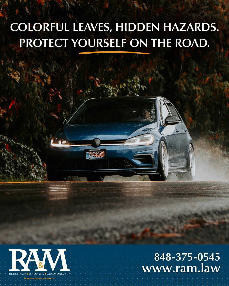 RamLawNJ's tweet image. Autumn roads are beautiful, but wet and fallen leaves can create slippery conditions that lead to serious accidents. Stay alert, reduce your speed, and give yourself extra space to stop safely.

#FallDrivingSafetyTips #InjuryLawyers #RAMLaw #NewJersey #CarAccidentLawyers