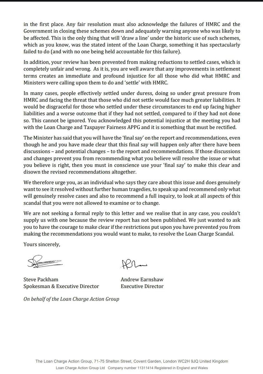 LCAG_2019's tweet image. The Treasury is having private discussions about the #McCannReview recommendations, on top of the significant restrictions on it.
We’ve written to Ray McCann urging him to disown the whole review if he’s not allowed to resolve the #LoanChargeScandal.
hmrcloancharge.info/wp-content/upl…