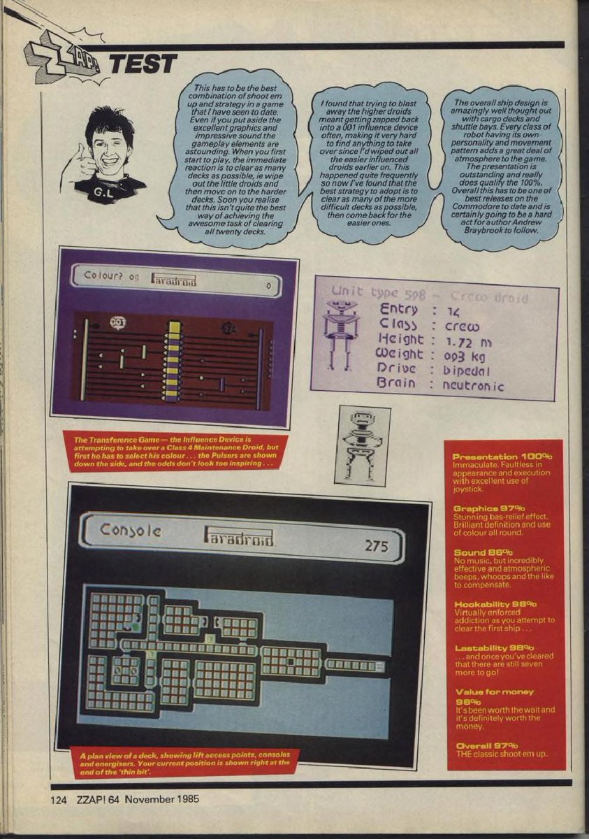 40 years ago, I was playing one of the all-time Commodore 64 greats. Entering a series of ships filled with robots on a mission to either hack or destroy them all was fantastic fun. Top-tier arcade action plus a superb hacking mini puzzle game made Paradroid an absolute classic.
