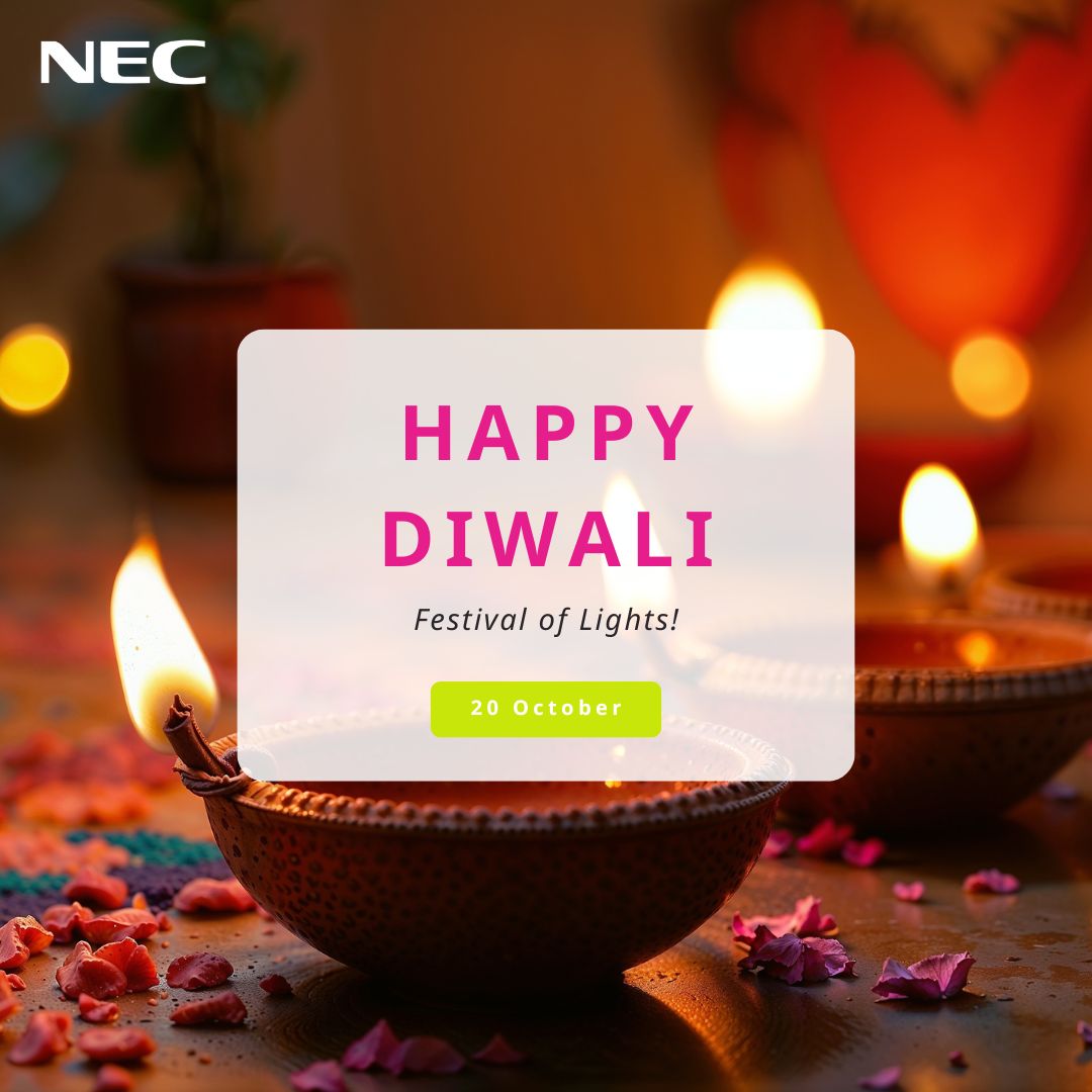 🕯️ Here at NEC, we wish everyone that celebrates Diwali a joyous day this Monday!

May the festival of lights illuminate your day.

Happy Diwali from our team to yours!

#Diwali #FestivalOfLights