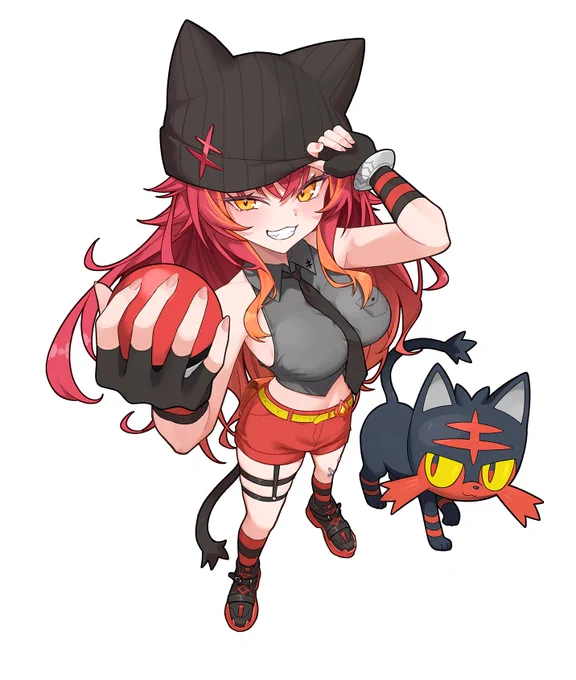 猫汰つな x ガオガエン 背景なし #ねこたぺすとりー 【解像度の関係で再投稿】