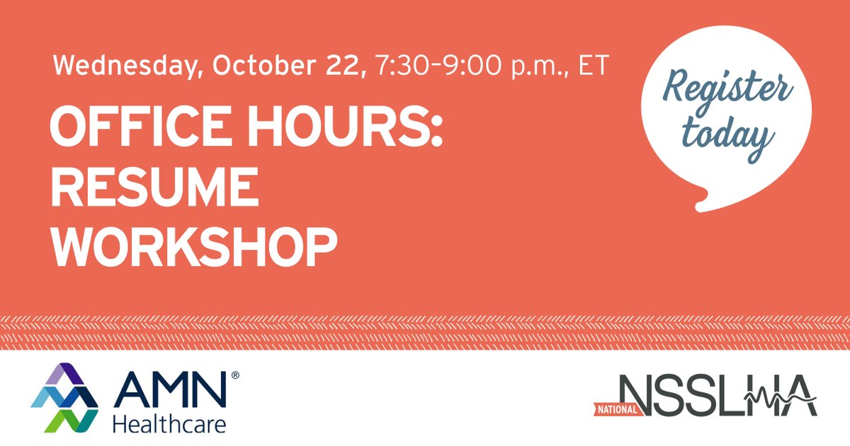 📝 Ready to elevate your resume? Join us for Office Hours: Resume Workshop! 

Don’t miss this opportunity to gain confidence and skills for your grad school applications or CF/Externships! Register now: on.asha.org/4kxp4L0

#NSSLHAstrong #SuccessStartsHere #aud2b #slp2b