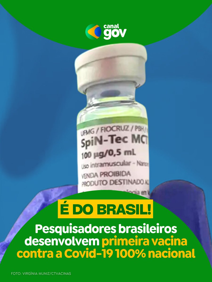 CanalGov (@canalgov) on Twitter photo INVESTIMENTO EM SAÚDE | A primeira vacina contra a Covid-19 100% nacional está em fase final de validação. A Spin-TEC foi elaborada em Minas Gerais por pesquisadores brasileiros. A criação do imunizante contou com investimentos de R$ 140 milhões do <a href="/gov_mcti/">Ministério da Ciência, Tecnologia e Inovação</a>. INVESTIMENTO EM SAÚDE | A primeira vacina contra a Covid-19 100% nacional está em fase final de validação. A Spin-TEC foi elaborada em Minas Gerais por pesquisadores brasileiros. A criação do imunizante contou com investimentos de R$ 140 milhões do <a href="/gov_mcti/">Ministério da Ciência, Tecnologia e Inovação</a>.
