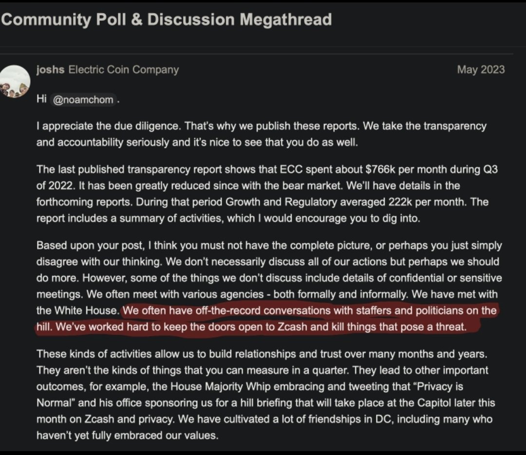 cryptonator1337's tweet image. Zcash, the Cypherpunk's dream?
Here a quote from the CEO of the ECC (Electric Coin Company), the company behind the 'privacy coin':