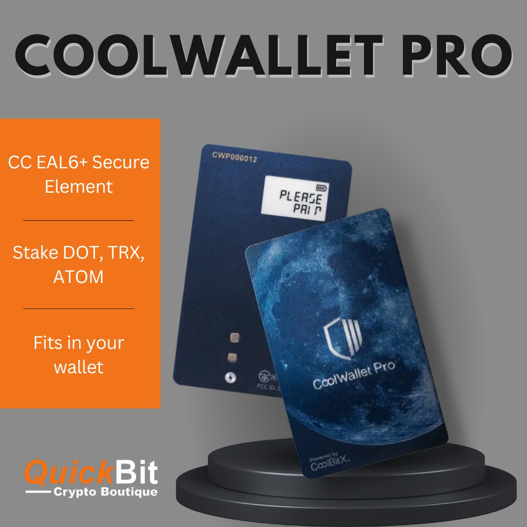 quickbitcrypto's tweet image. Looks like a credit card, acts like a vault.
The CoolWallet Pro is cooler than your
actual wallet.

🛡️ CC EAL6+ Secure Element
🪙 Stake DOT, TRX, ATOM
📱 Fits in your wallet, not your nightmares

#Bitcoin #DeFi #ColdStorage #CoolWalletPro #QuickBitOG