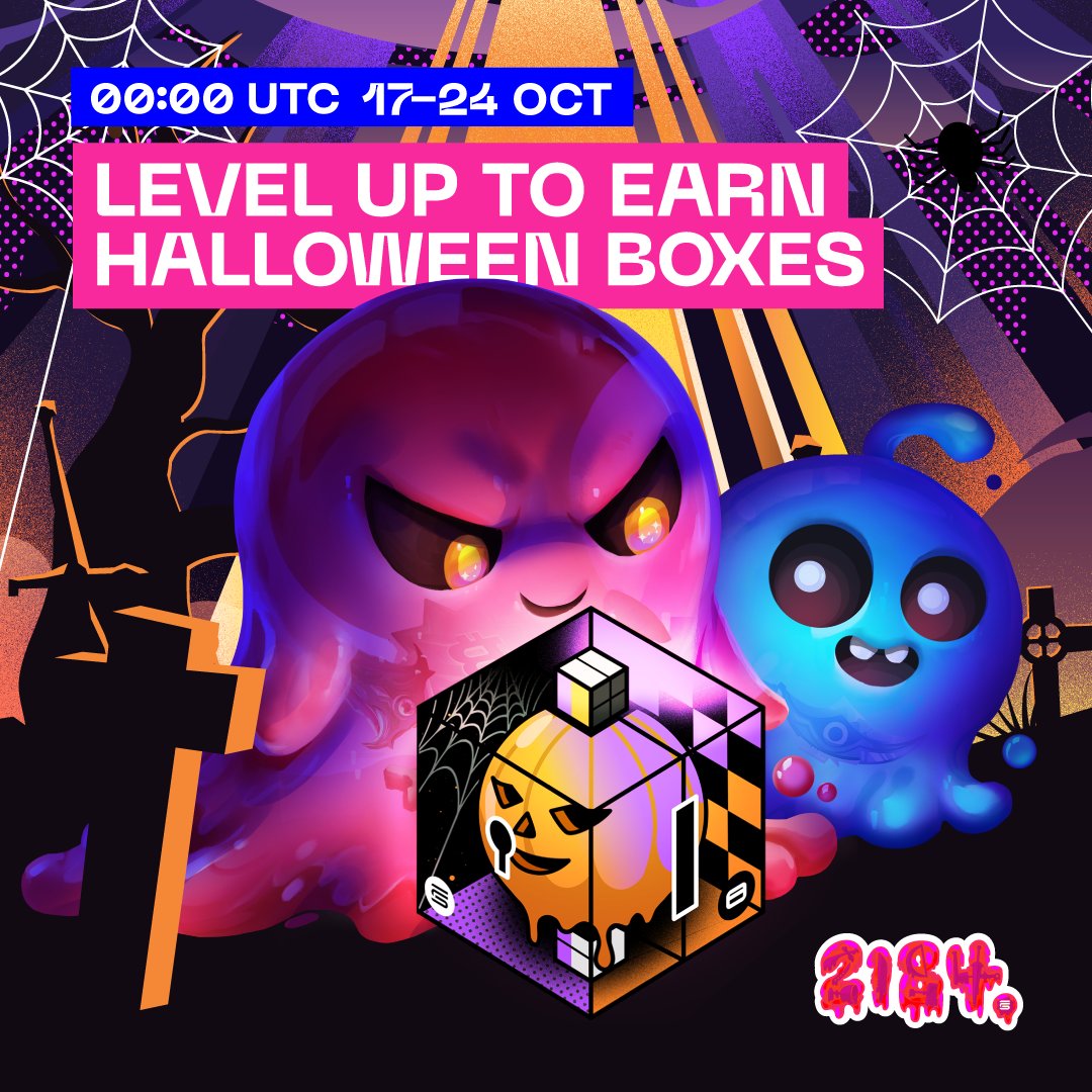 TRICK  or TREAT in 2184 🎃

The world of #2184Game is getting darker.. And the Muddies found something strange….. The Halloween GGBoxes ☠️

Want one? 👇
⚔️ Reach level 10 and up, the higher the level the more chances to win additional Halloween GGBoxes!

🗓️ Ends on Oct 24 @