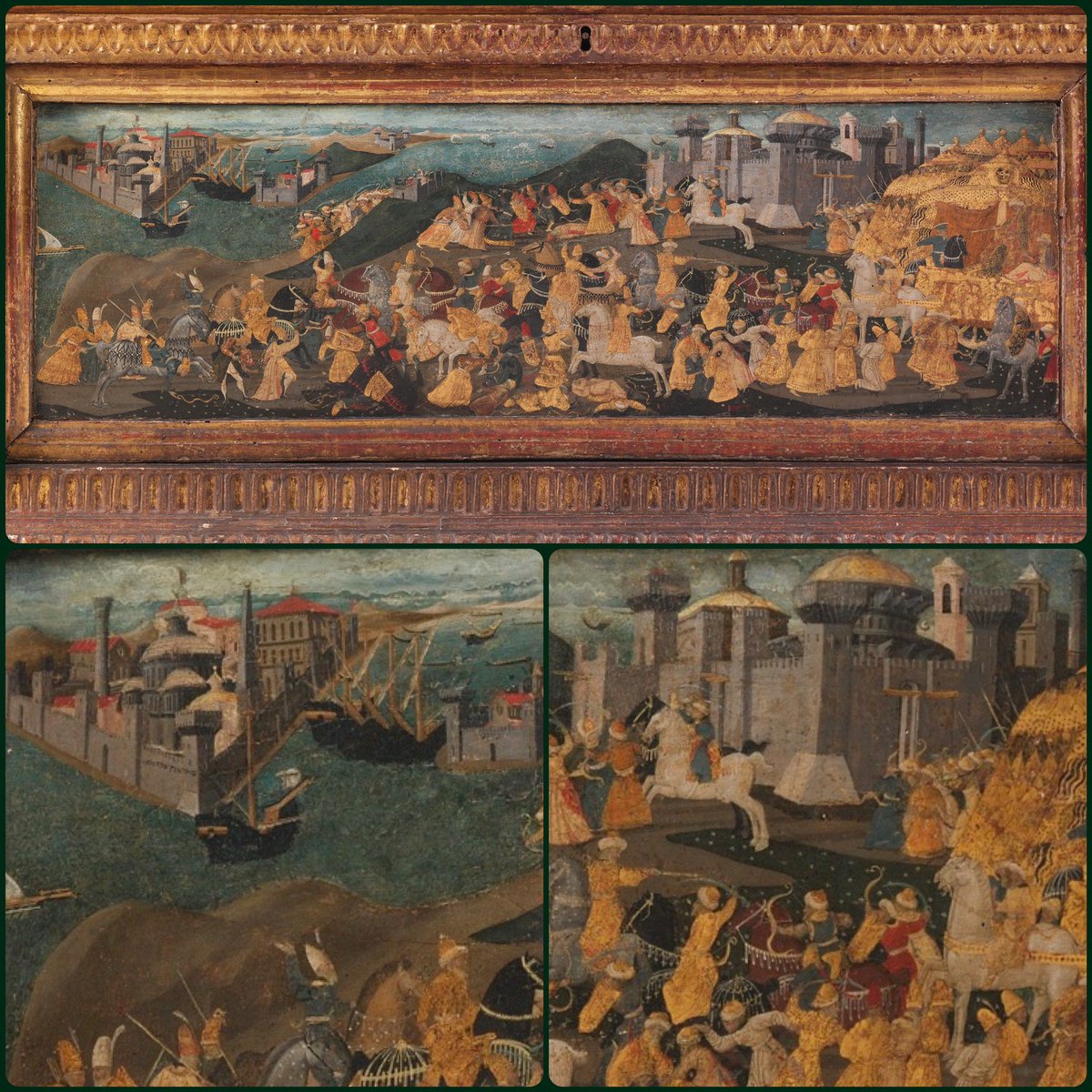 RomeInTheEast's tweet image. “The magnificent painting across the front of the chest apparently depicts the last days of the Byzantine world: Constantinople on the left hand side & Trebizond on the right”
“The Trebizond Cassone, a painted wedding chest now in the Metropolitan Museum of Art in New…