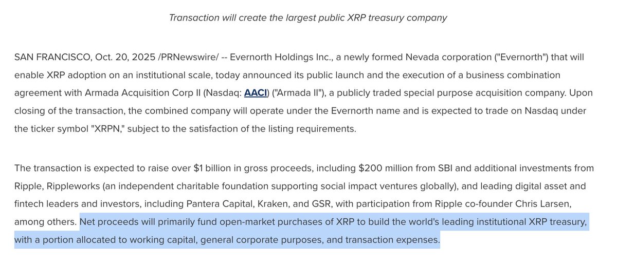 Xfinancebull's tweet image. BREAKING 🚨 A new $1B public company backed by SBI, Ripple, and Kraken will buy $XRP to build the LARGEST INSTITUTIONAL XRP TREASURY ON EARTH!!! 🤯

They’re not waiting for clarity. They’re locking supply.

Repost if you're not selling a single $XRP!

$XRP = $1000 🫵