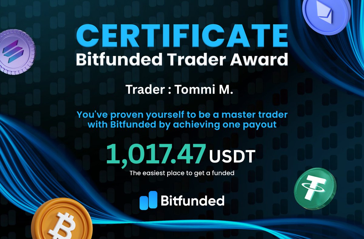 Bitfunded (@bitfunded) on Twitter photo Win with Bitfunded! โญ๏ธ
๐ค Name: Tommi M.
๐ฐ Profit Withdrawn: 1,017.47 USDT
โ
 Funded. Traded. Paid.
The easiest place to get funded๐ Win with Bitfunded! โญ๏ธ
๐ค Name: Tommi M.
๐ฐ Profit Withdrawn: 1,017.47 USDT
โ
 Funded. Traded. Paid.
The easiest place to get funded๐