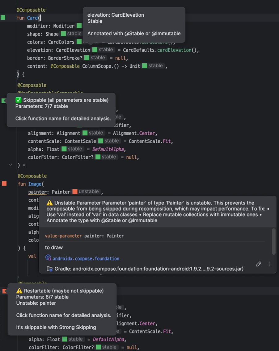 github_skydoves's tweet image. Working on a plugin that provides real-time stability analysis for Jetpack Compose functions in Android Studio.