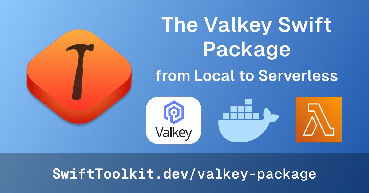 SwiftToolkit's tweet image. Learn how to use the Valkey client in Swift, a package by  Adam Fowler

From local Docker setup to serverless deployment with AWS Lambda &amp;amp; ElastiCache. Featuring live examples with interactive counters powered by Valkey 🚀

SwiftToolkit.dev/posts/valkey-p…