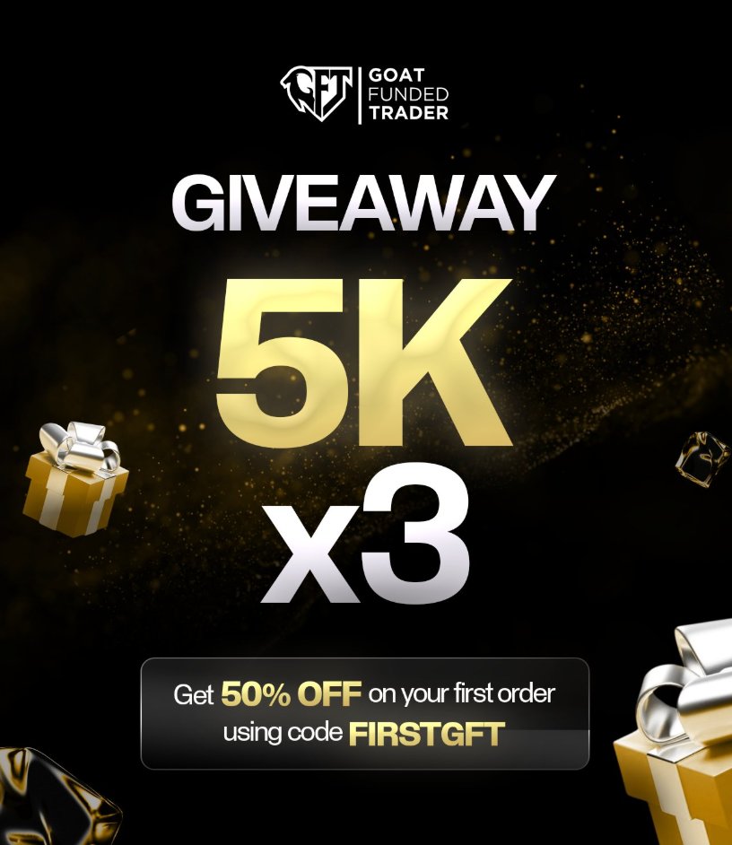 🎁 GIVEAWAY ALERT 🎁

3x 5k challenge accounts. 

Instructions;

1. Follow <a href="/GoatFunded/">Goat Funded Trader</a> <a href="/EdwardXLreal/">Edward XL | CEO of GoatFundedTrader</a>  <a href="/GFFutures/">Goat Funded Futures</a> <a href="/CRTlord/">CRTlord📈💰</a>

2. Like, Retweet &amp; Tag 3 Traders