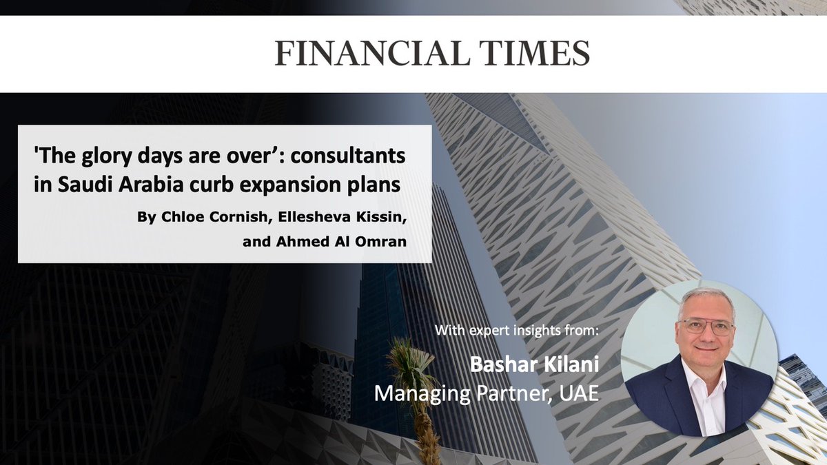 Saudi Arabia’s consulting boom is slowing as projects shift from planning to delivery. In #FinancialTimes, Boyden’s Bashar Kilani notes that hiring “is slowing and in some cases there are cutbacks,” as AI boosts efficiency and the market “softens back.” ft.com/content/5adf44…