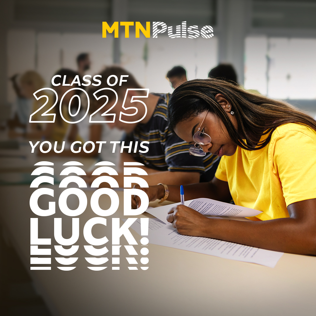 MTNza's tweet photo. Exam season is here and it’s time to lock-in. We need you to flex those book smarts like never before. 

Good luck class of 2025, you’ve got this, and we’ve got you. #LetsOperate #MTNPulse https://t.co/3ZAJMNThhQ